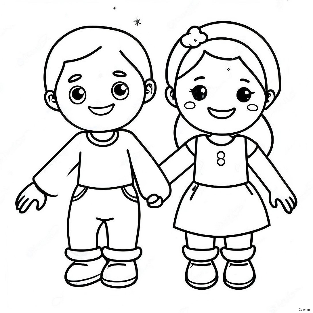 Happy Little People Holding Hands Coloring Page 26523 24277