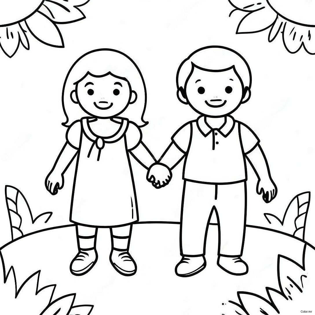 Happy Little People Holding Hands Coloring Page 26523 24279