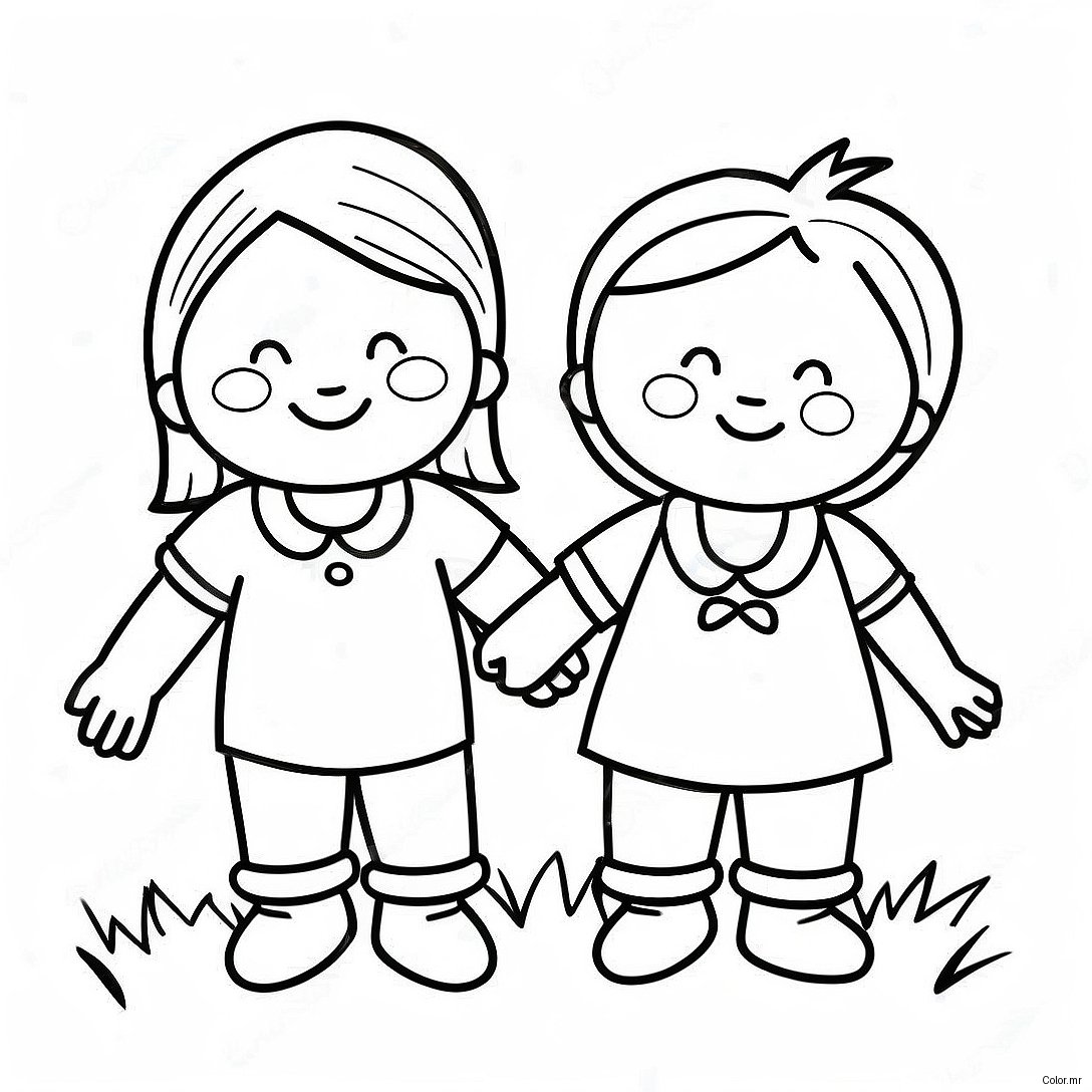 Happy Little People Holding Hands Coloring Page 26523 24280