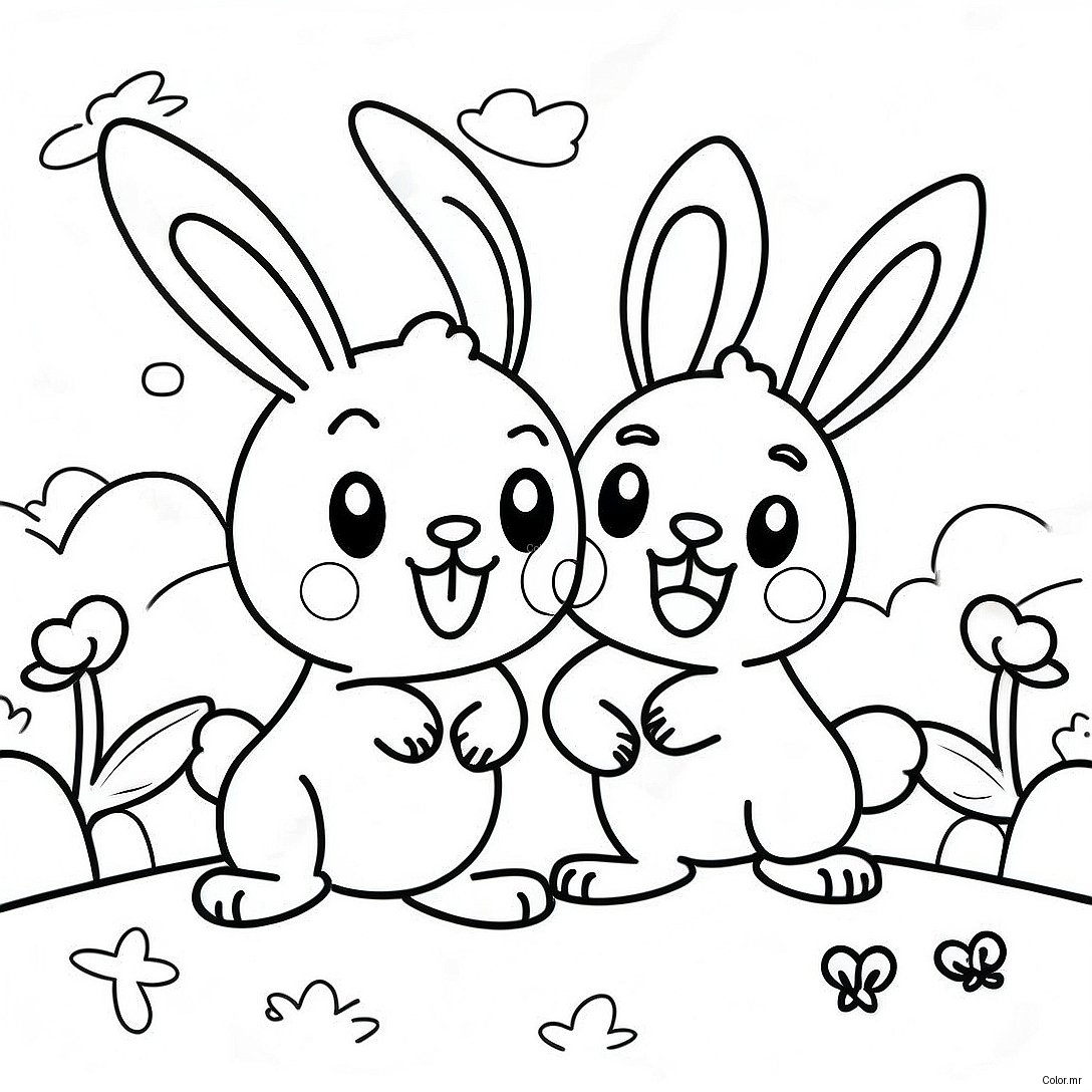 Happy Sunny Bunnies Playing Coloring Page 12428 10341