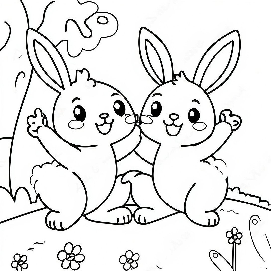 Happy Sunny Bunnies Playing Coloring Page 12428 10343