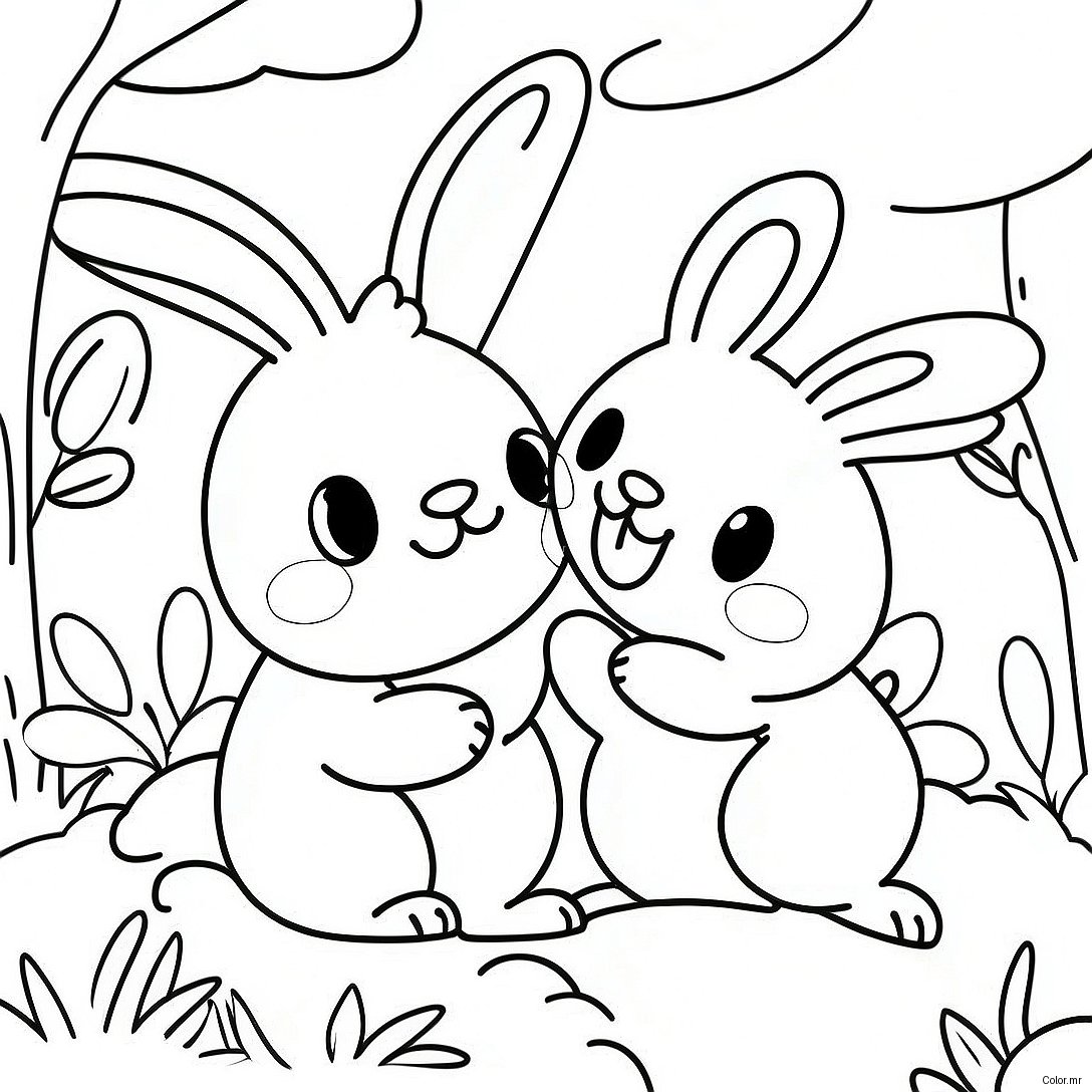 Happy Sunny Bunnies Playing Coloring Page 12428 10344