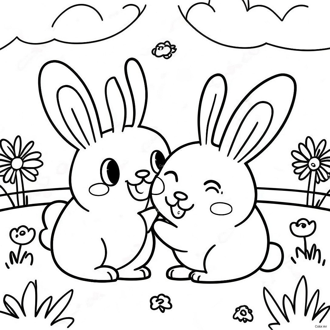 Happy Sunny Bunnies Playing In The Meadow Coloring Page 17736 14873