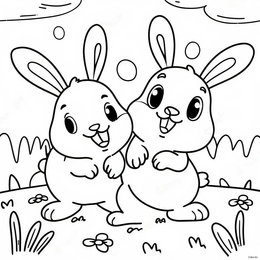 Happy Sunny Bunnies Playing In The Meadow Coloring Page 17736 14874
