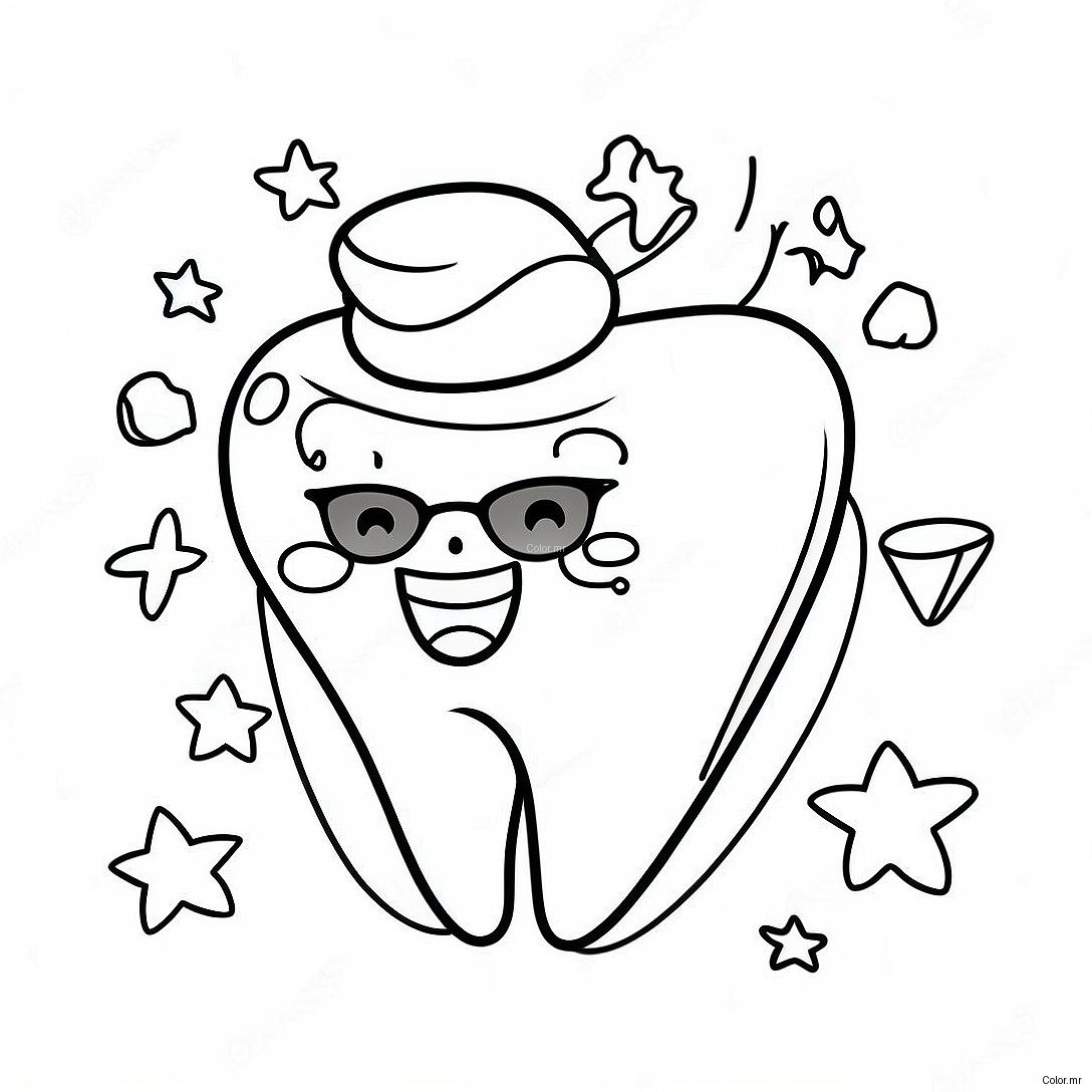 Happy Tooth With Sunglasses Coloring Page 4111 3317