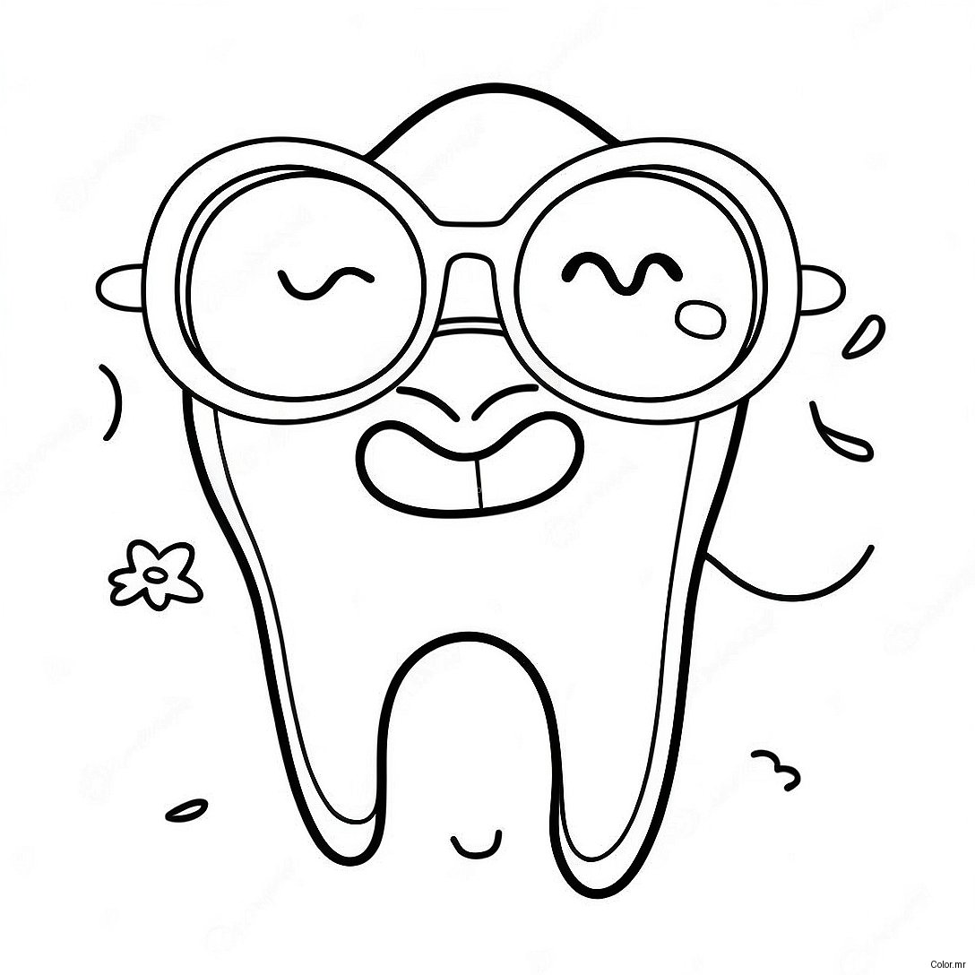 Happy Tooth With Sunglasses Coloring Page 4111 3319