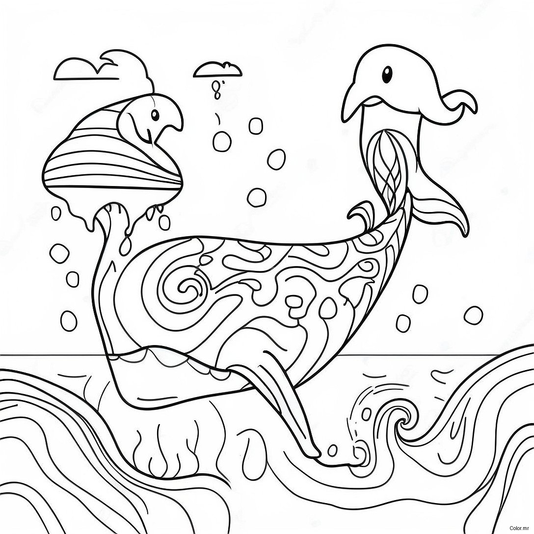 Happy Whale Splashing In The Ocean Coloring Page 28987 26207