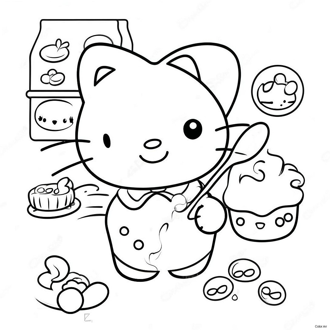 Hello Kitty Baking Delicious Treats Coloring Page 47885 39815