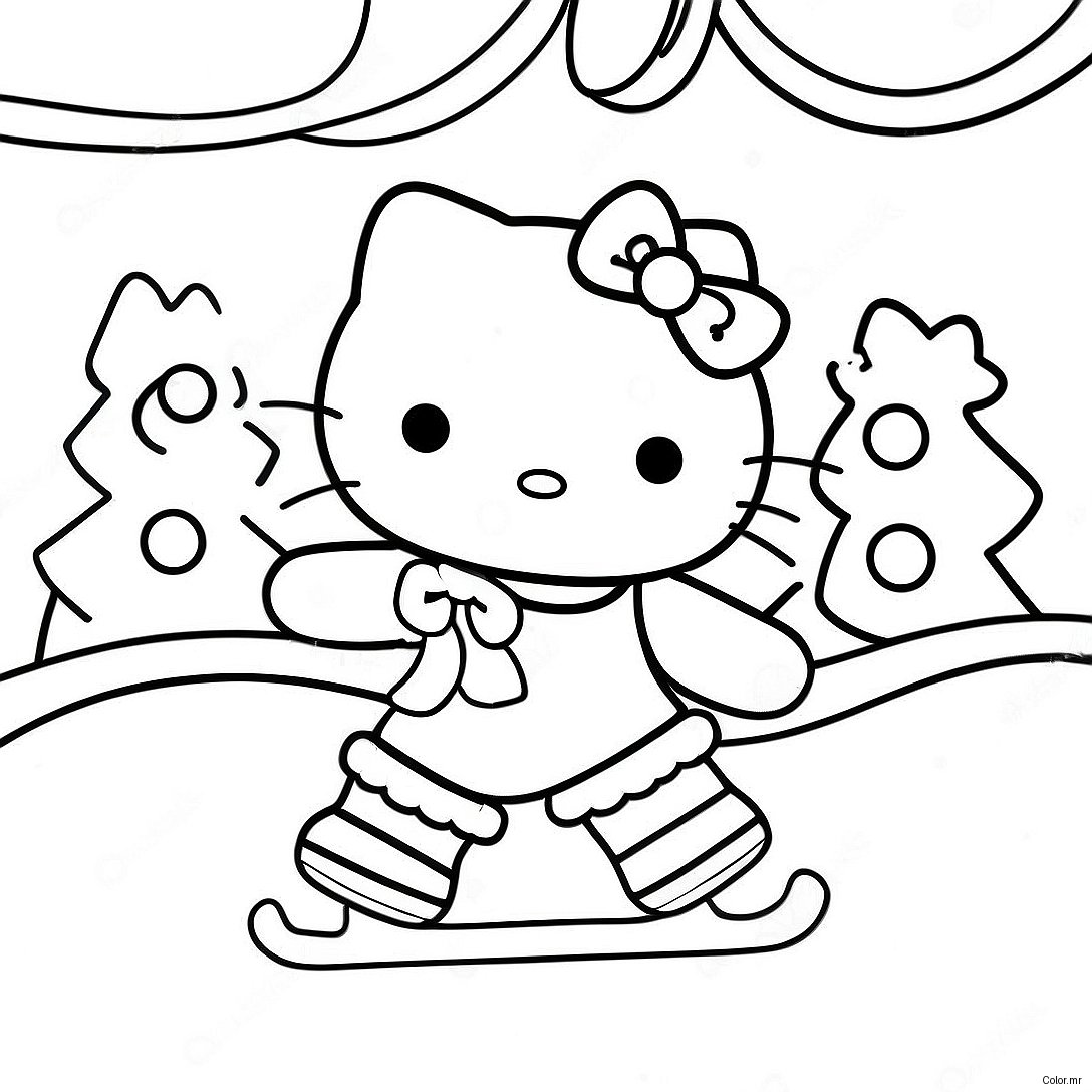 Ice Skating Hello Kitty Christmas Coloring Page 54290 45206