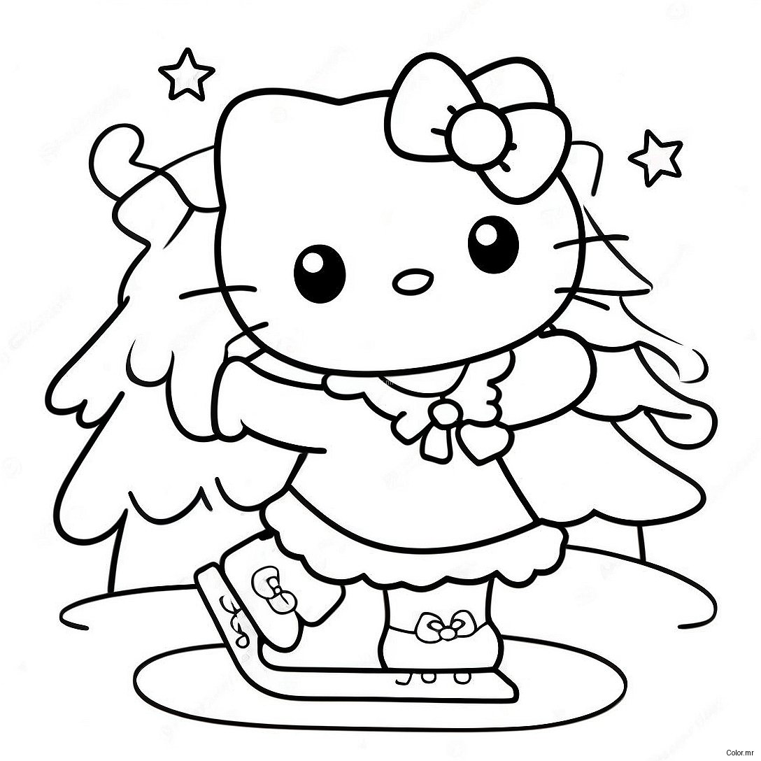 Ice Skating Hello Kitty Christmas Coloring Page 54290 45207