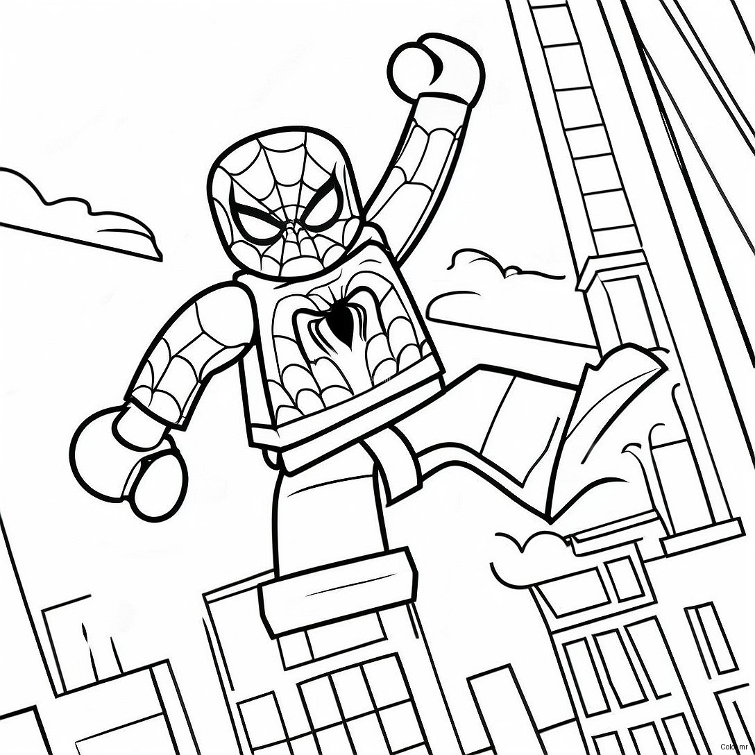 Lego Spiderman Swinging Through City Coloring Page 15260 12617