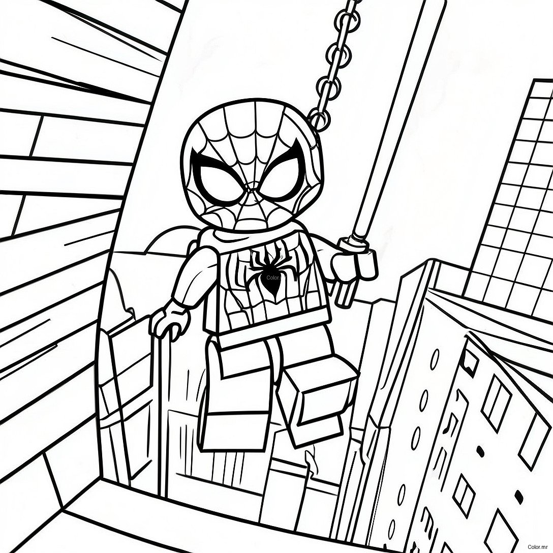 Lego Spiderman Swinging Through City Coloring Page 15260 12618