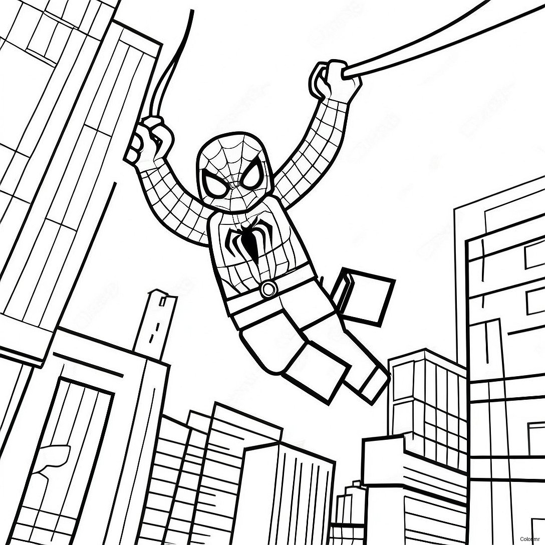 Lego Spiderman Swinging Through City Coloring Page 15260 12620