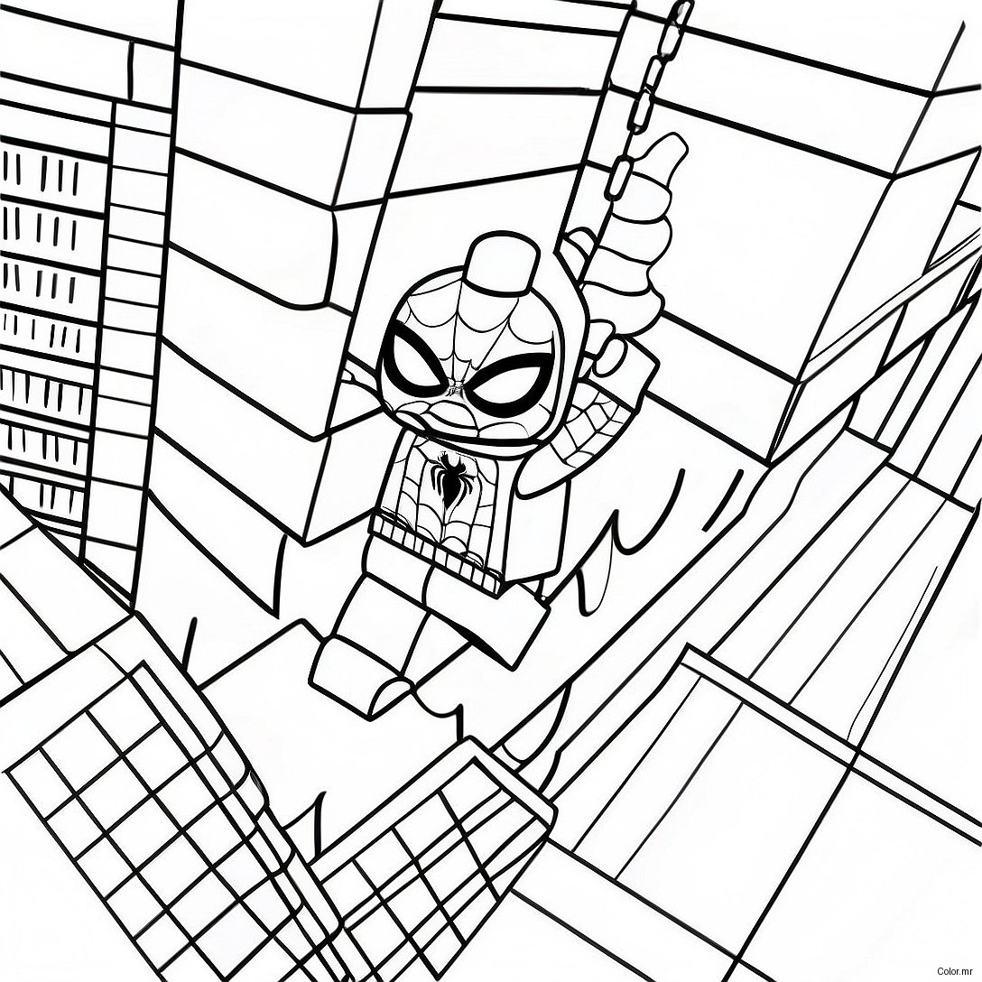 Lego Spiderman Swinging Through City Coloring Page 15260 12787