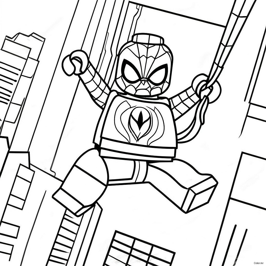 Lego Spiderman Swinging Through City Coloring Page 15260 12788
