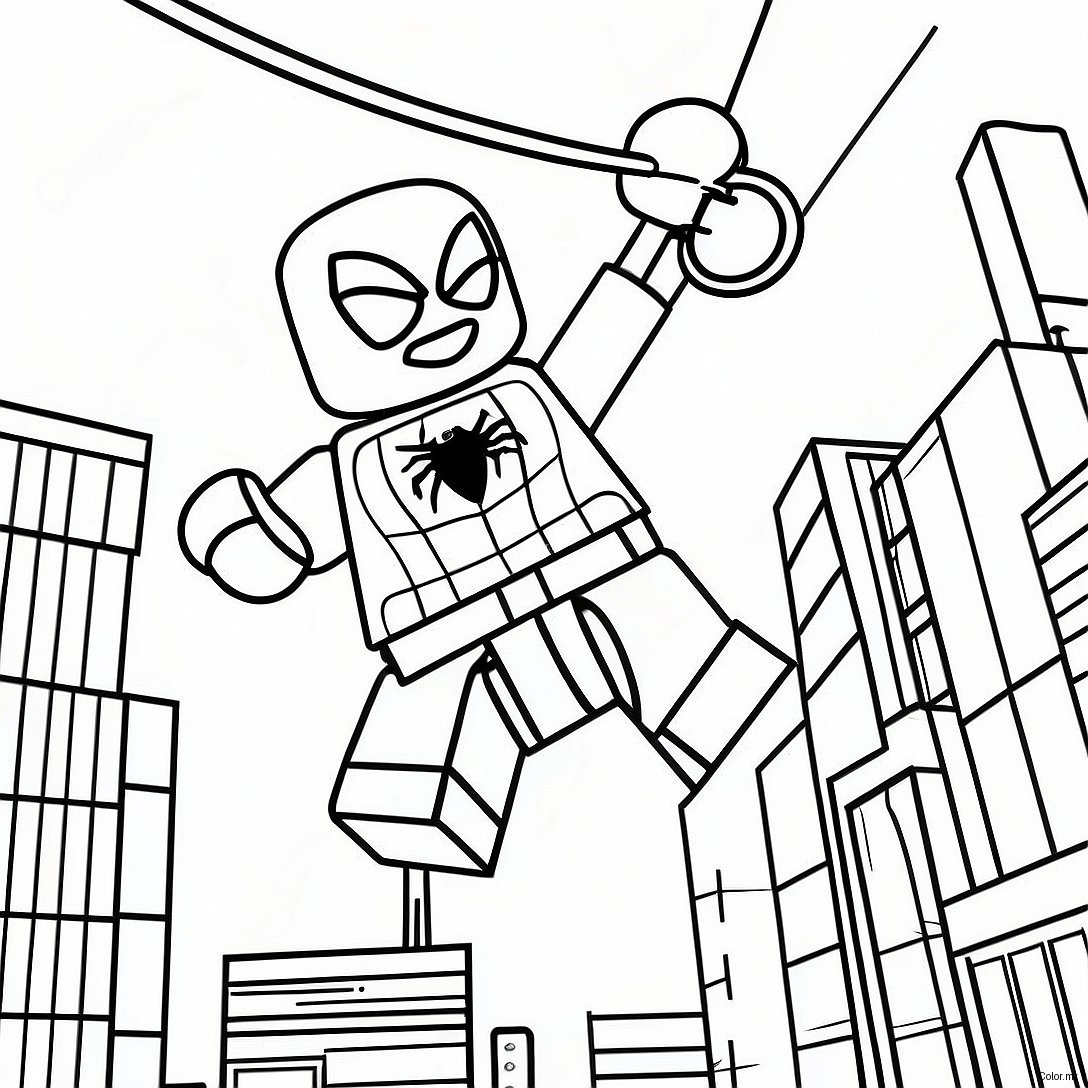 Lego Spiderman Swinging Through City Coloring Page 2362 1935