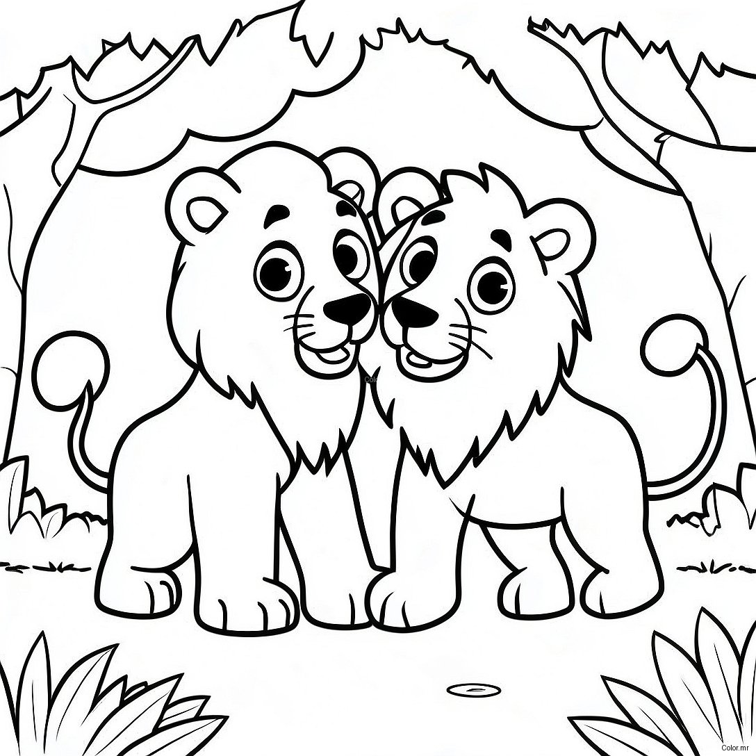 Lion Characters Playing In The Jungle Coloring Page 68844 56746