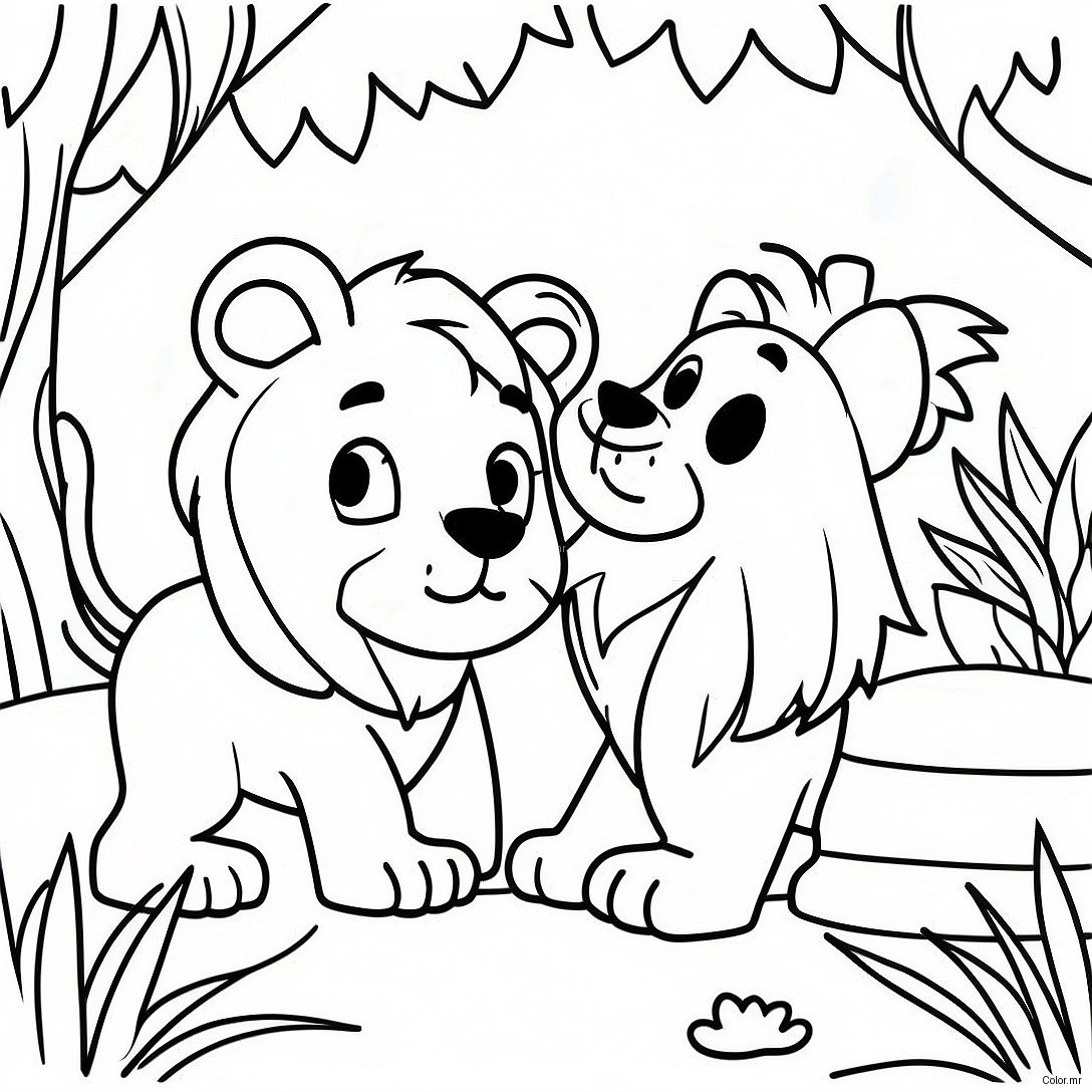 Lion Characters Playing In The Jungle Coloring Page 68844 56747