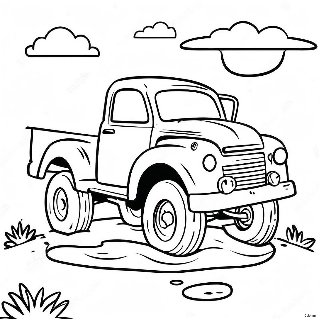 Little Blue Truck Driving Through Muddy Puddle Coloring Page 60257 49997