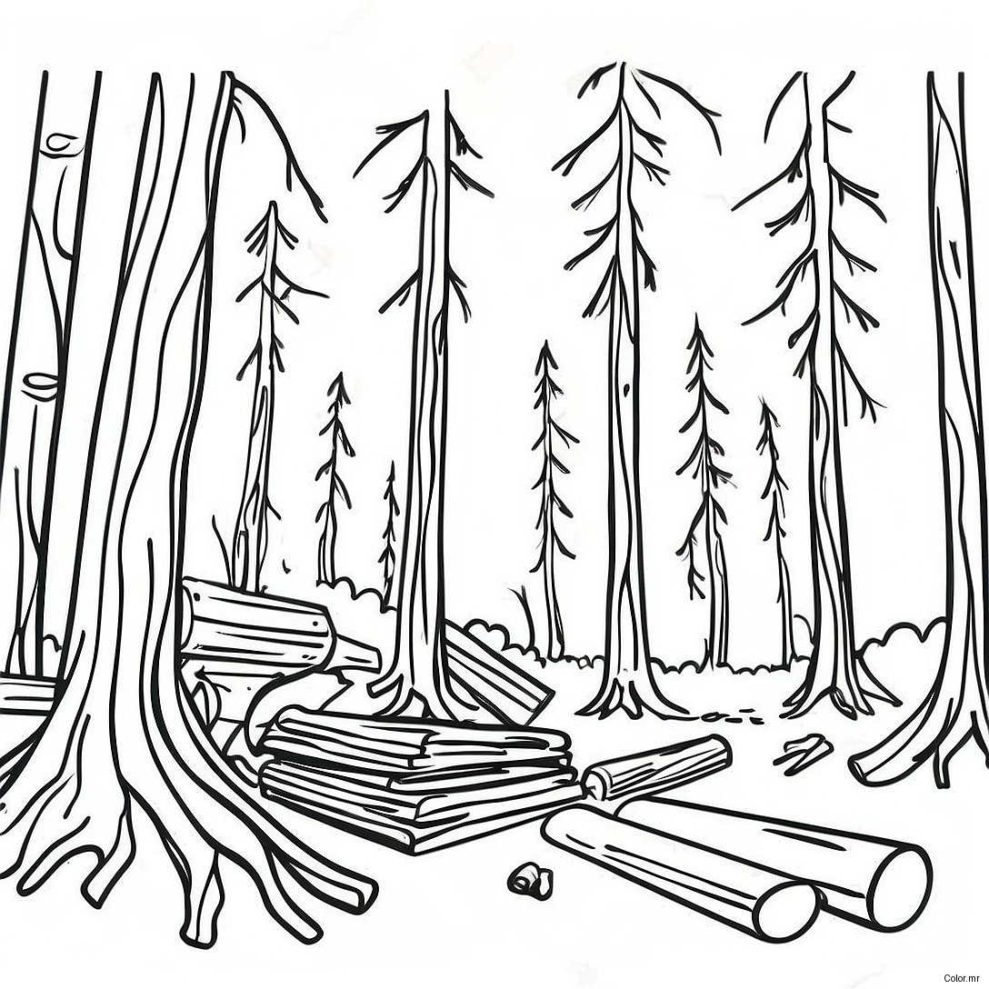 Logging Scene With Tall Trees Coloring Page 47123 39206