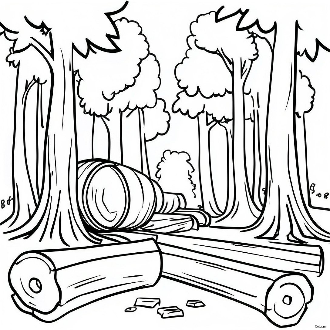 Logging Scene With Tall Trees Coloring Page 47123 39208
