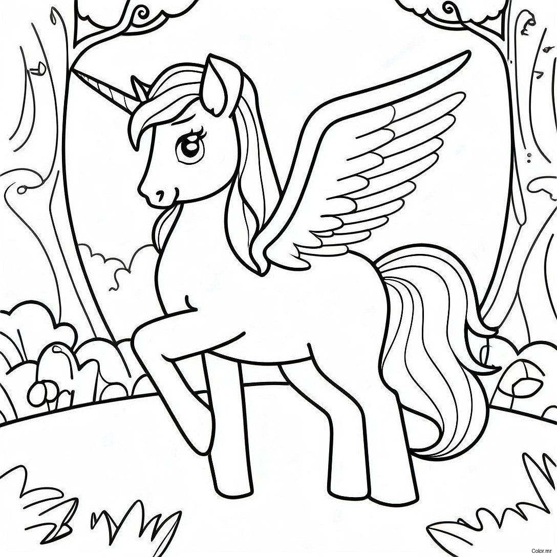 Magical Alicorn In A Rainbow Forest Coloring Page 2102 1725