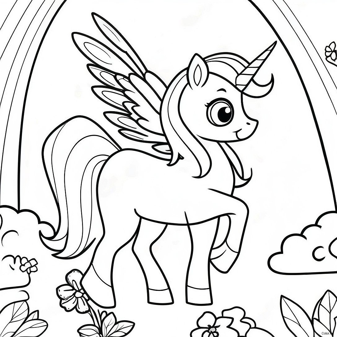 Magical Alicorn In A Rainbow Forest Coloring Page 2102 1726