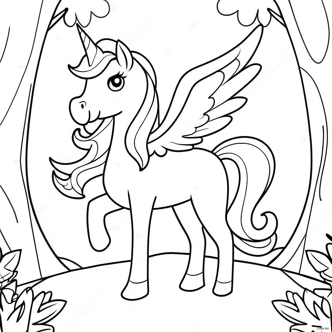 Magical Alicorn In A Rainbow Forest Coloring Page 2102 1727
