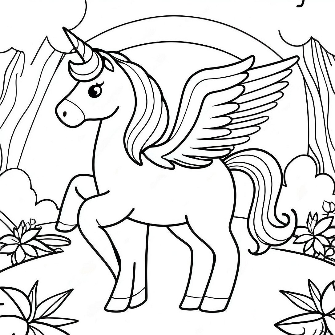 Magical Alicorn In A Rainbow Forest Coloring Page 2102 1728