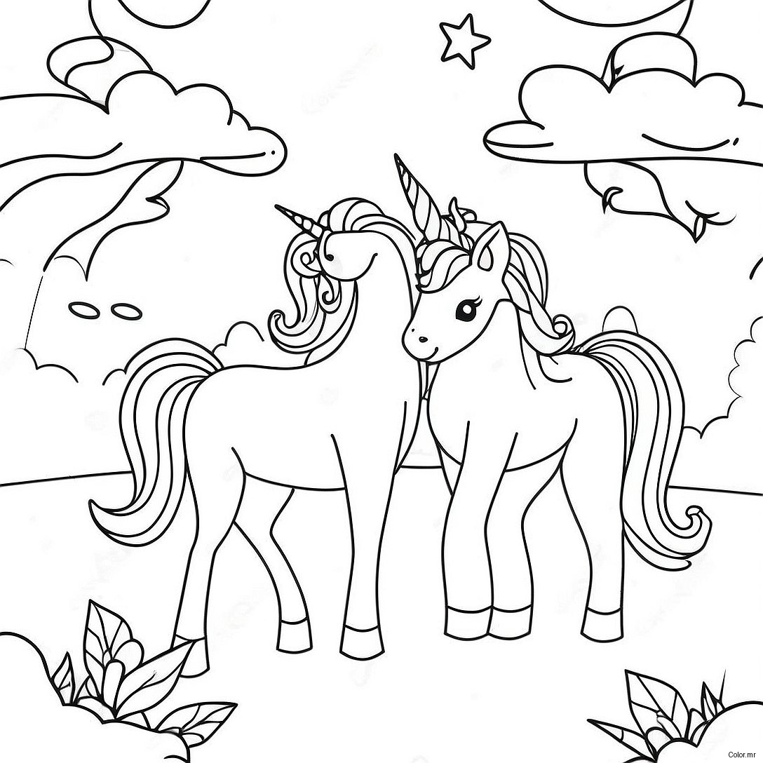 Magical Unicorns In A Dreamy Landscape Coloring Page 45784 38010
