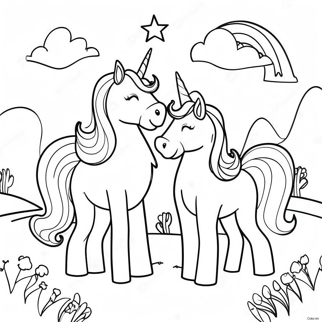 Magical Unicorns In A Dreamy Landscape Coloring Page 45784 38012