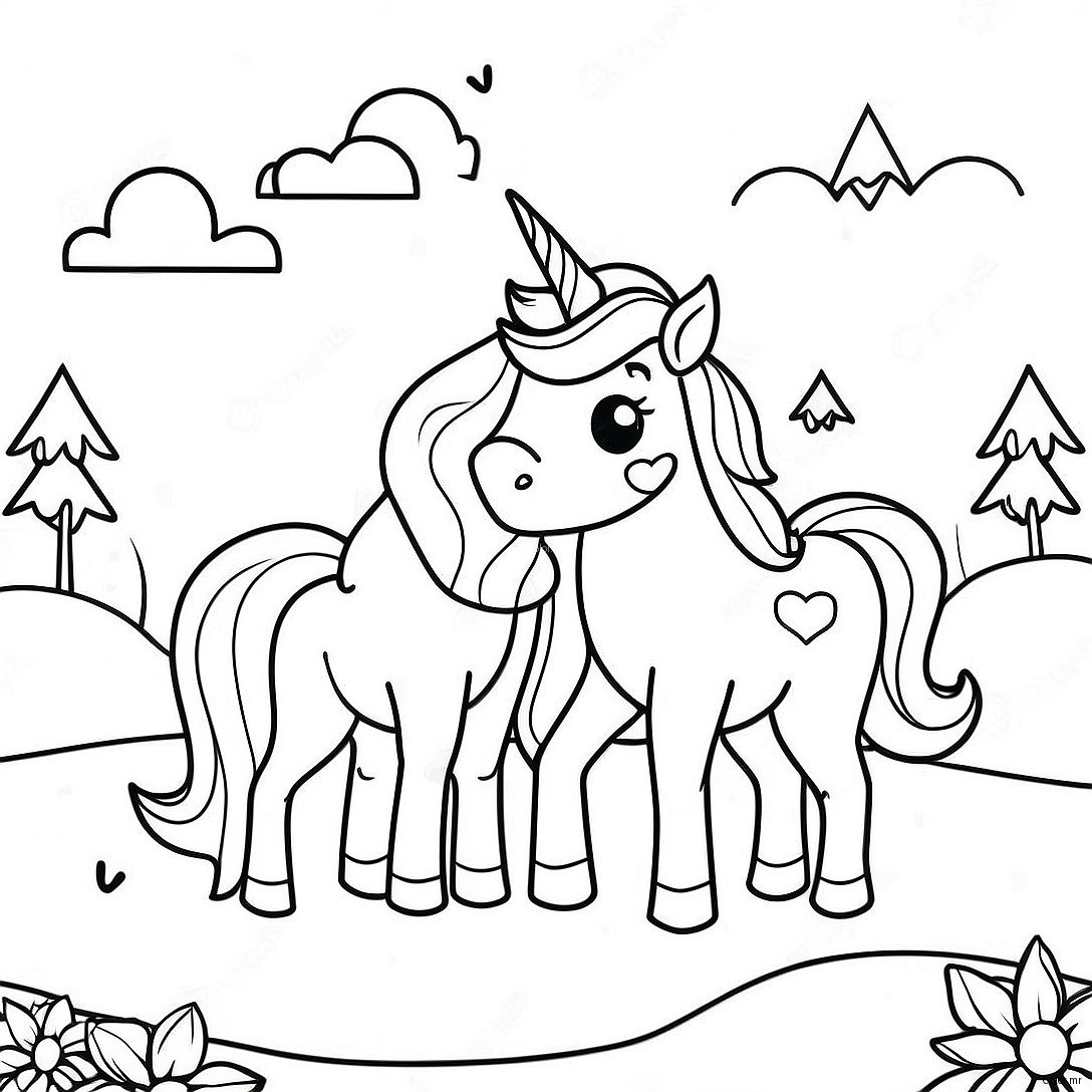 Magical Unicorns In A Dreamy Landscape Coloring Page 45784 38147