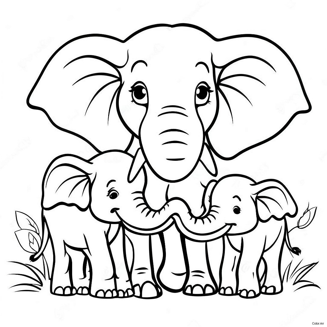 Majestic African Elephant Family Coloring Page 53087 44133