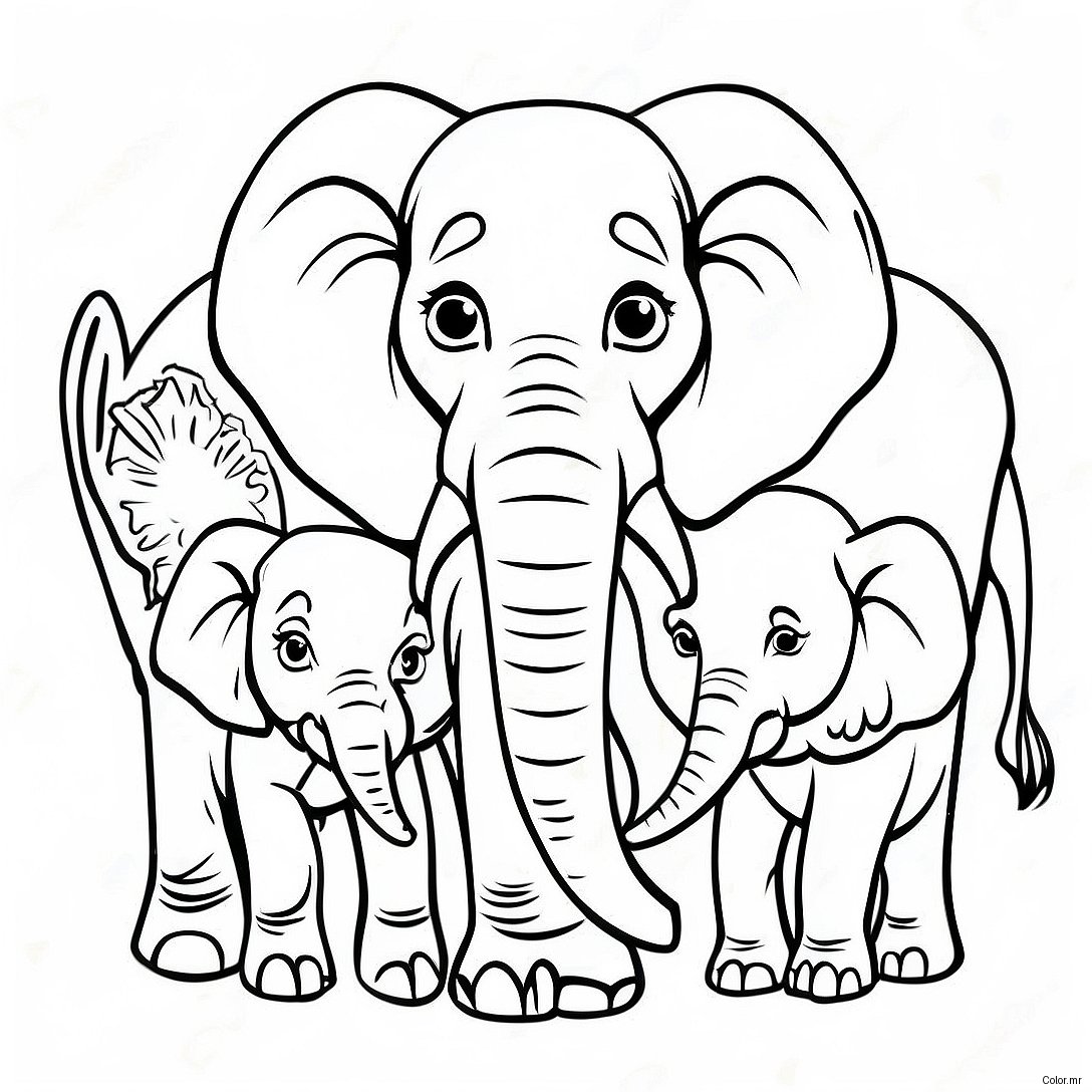 Majestic African Elephant Family Coloring Page 53087 44134