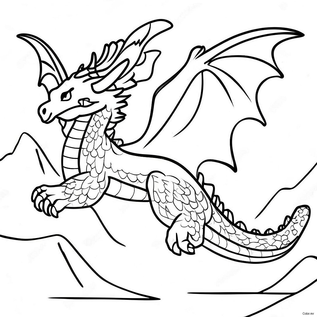 Majestic Dragon Flying Over Mountains Coloring Page 33292 17510