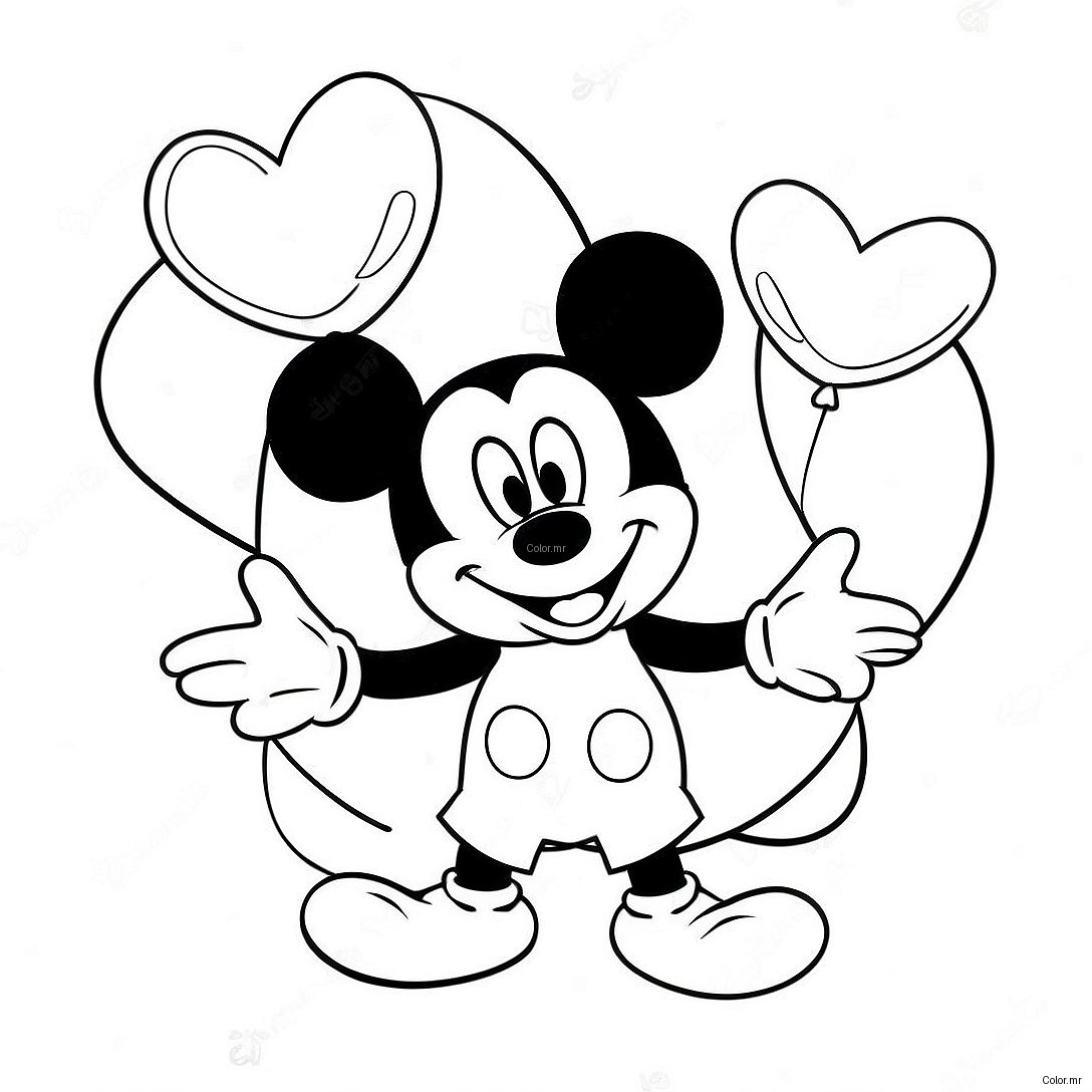 Mickey Mouse Holding Heart Balloons Coloring Page 13739 11385
