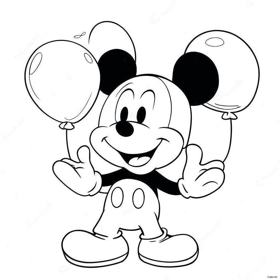 Mickey Mouse Holding Heart Balloons Coloring Page 13739 11386
