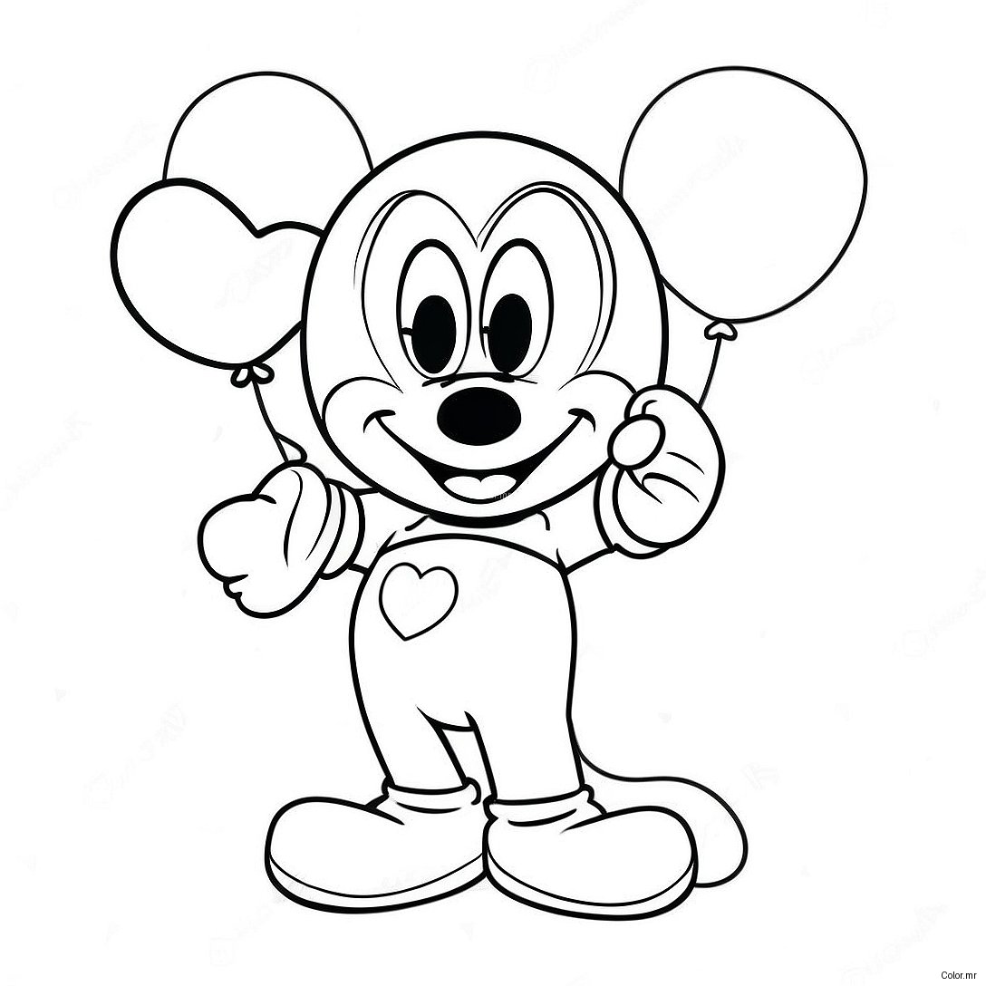 Mickey Mouse Holding Heart Balloons Coloring Page 13739 11388