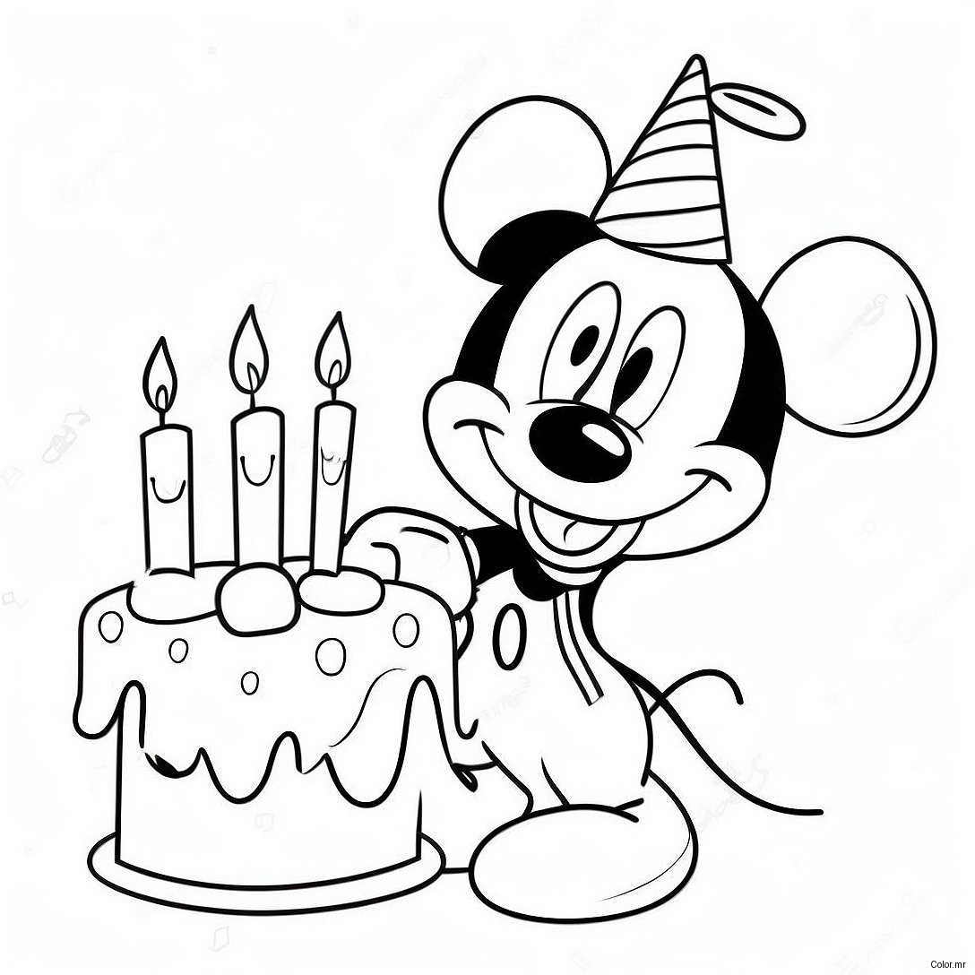 Mickey Mouse With Birthday Cake Coloring Page 13579 11257