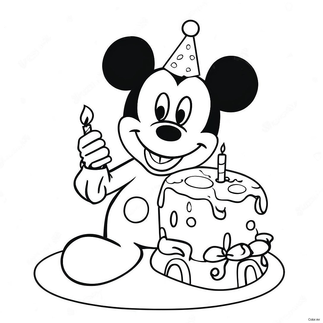 Mickey Mouse With Birthday Cake Coloring Page 13579 11258