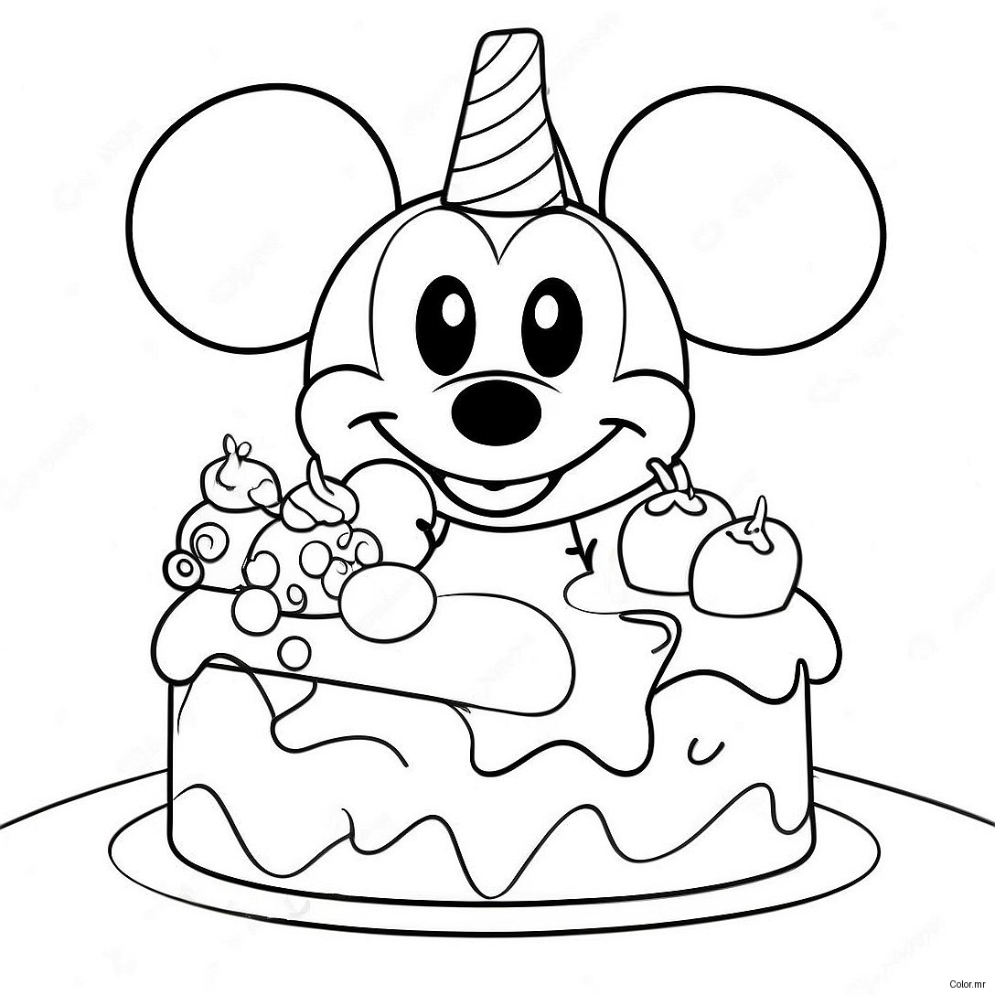 Mickey Mouse With Birthday Cake Coloring Page 13579 11259