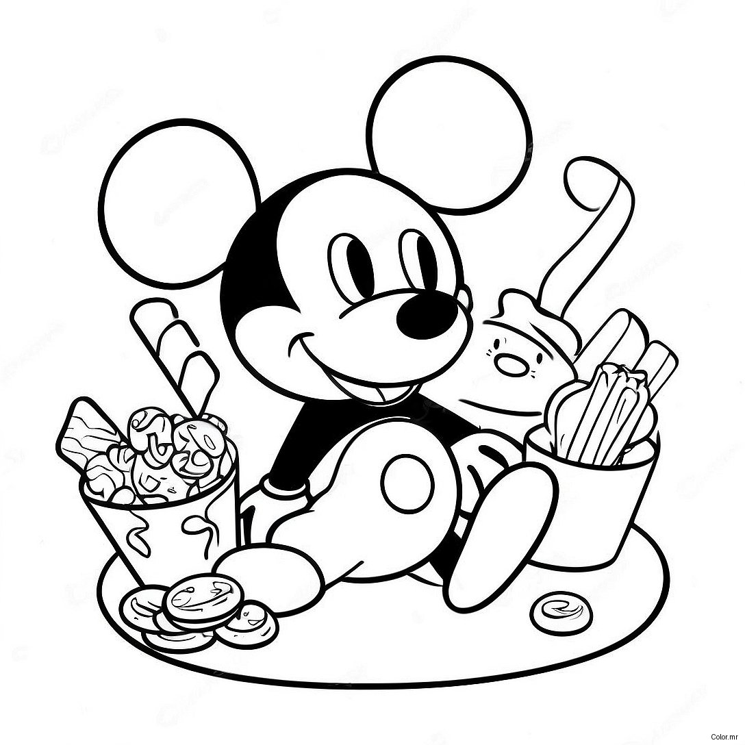 Mickey Mouse With Delicious Snacks Coloring Page 62939 52109