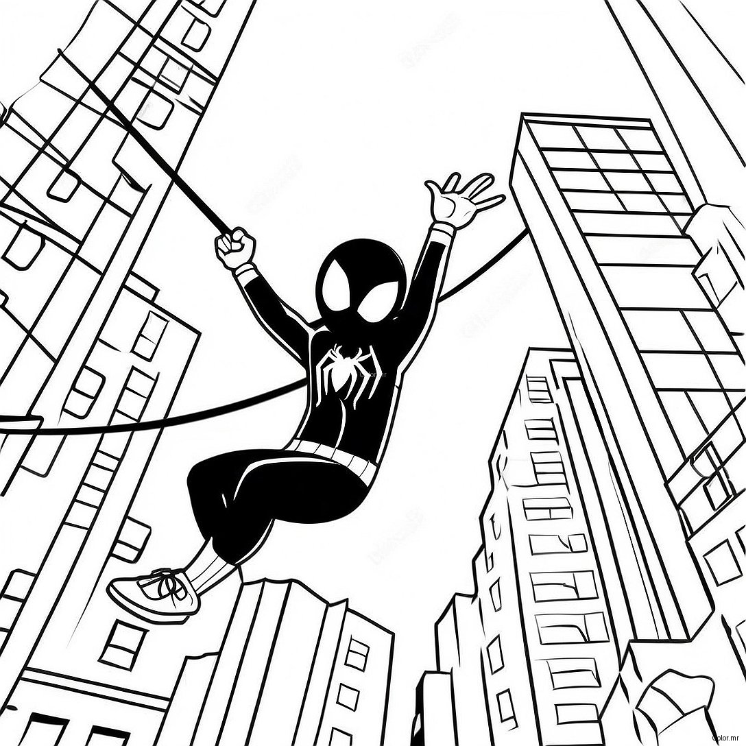 Miles Morales Swinging Through The City Coloring Page 27764 25254