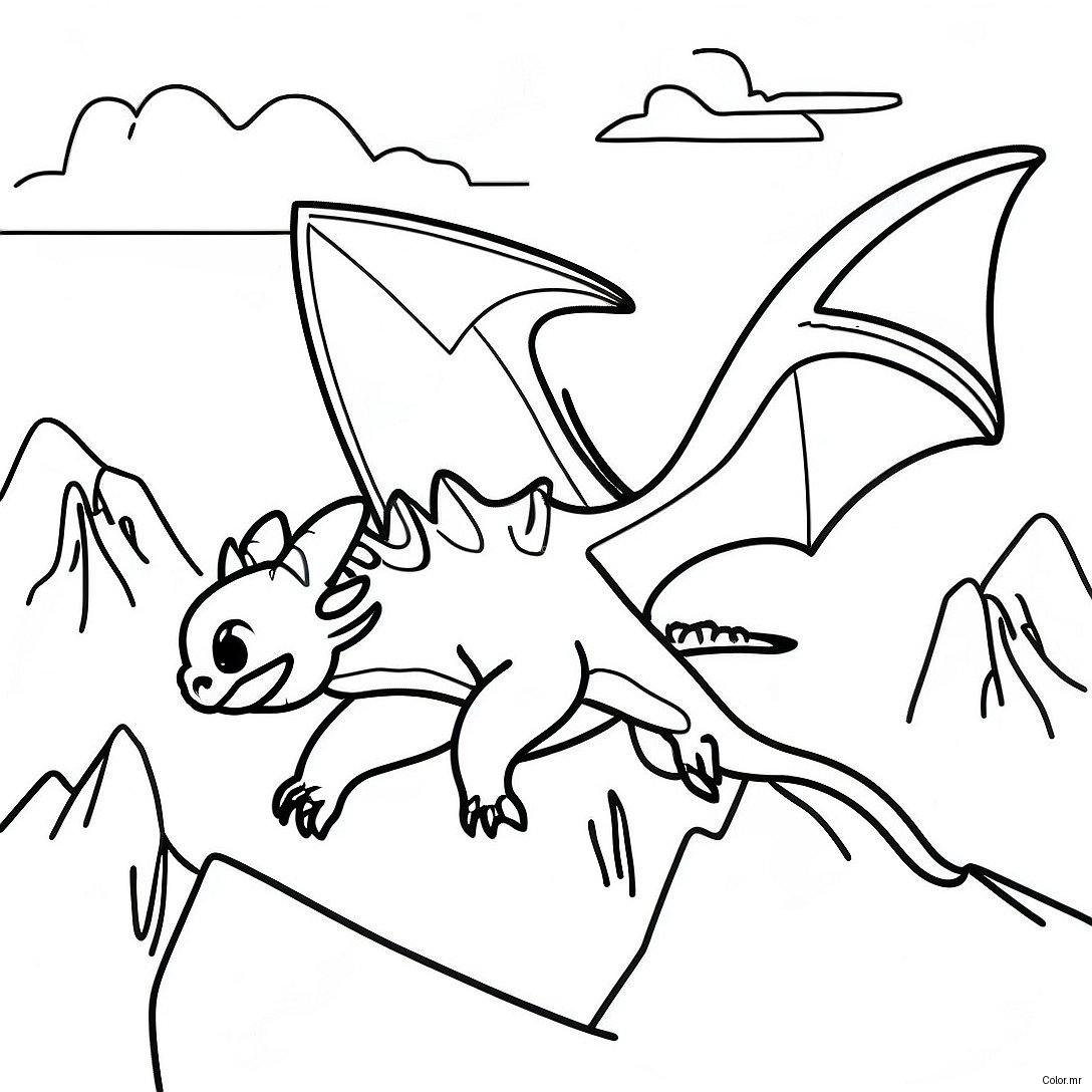 Night Fury Flying Over Mountains Coloring Page 22764 20949