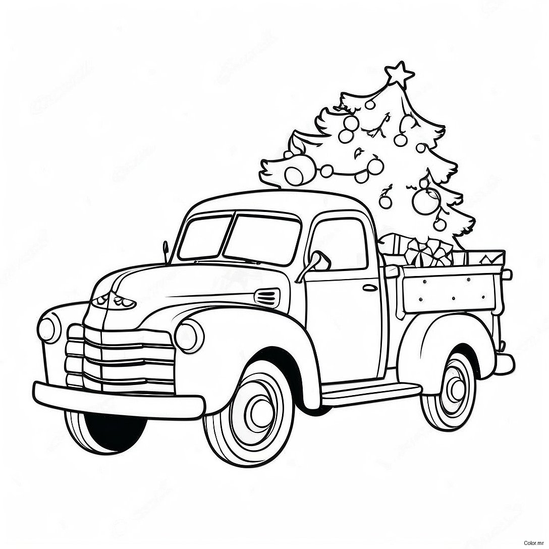 Page A Colorier Camion De Noel Vintage Avec Arbre 43573 36254