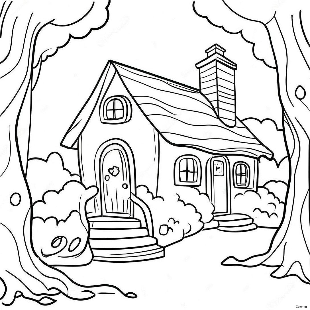 Page A Colorier Cottage Charmant Dans La Foret 70094 57961
