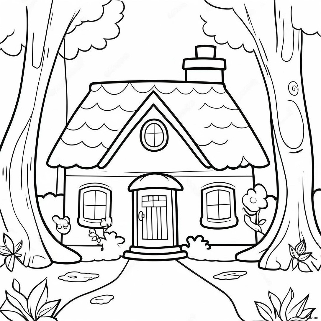 Page A Colorier Cottage Charmant Dans La Foret 70094 57963