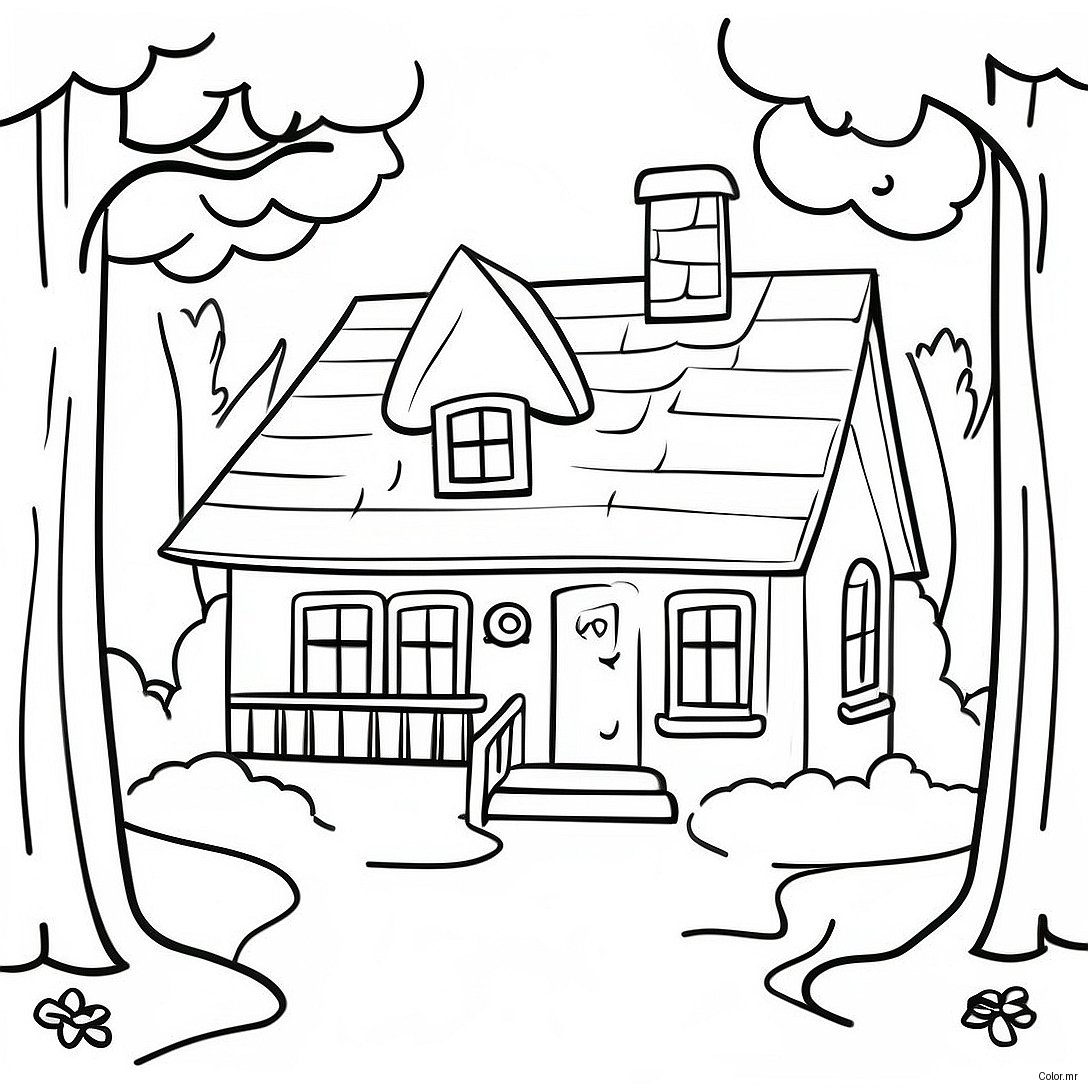 Page A Colorier Cottage Charmant Dans La Foret 70094 57964