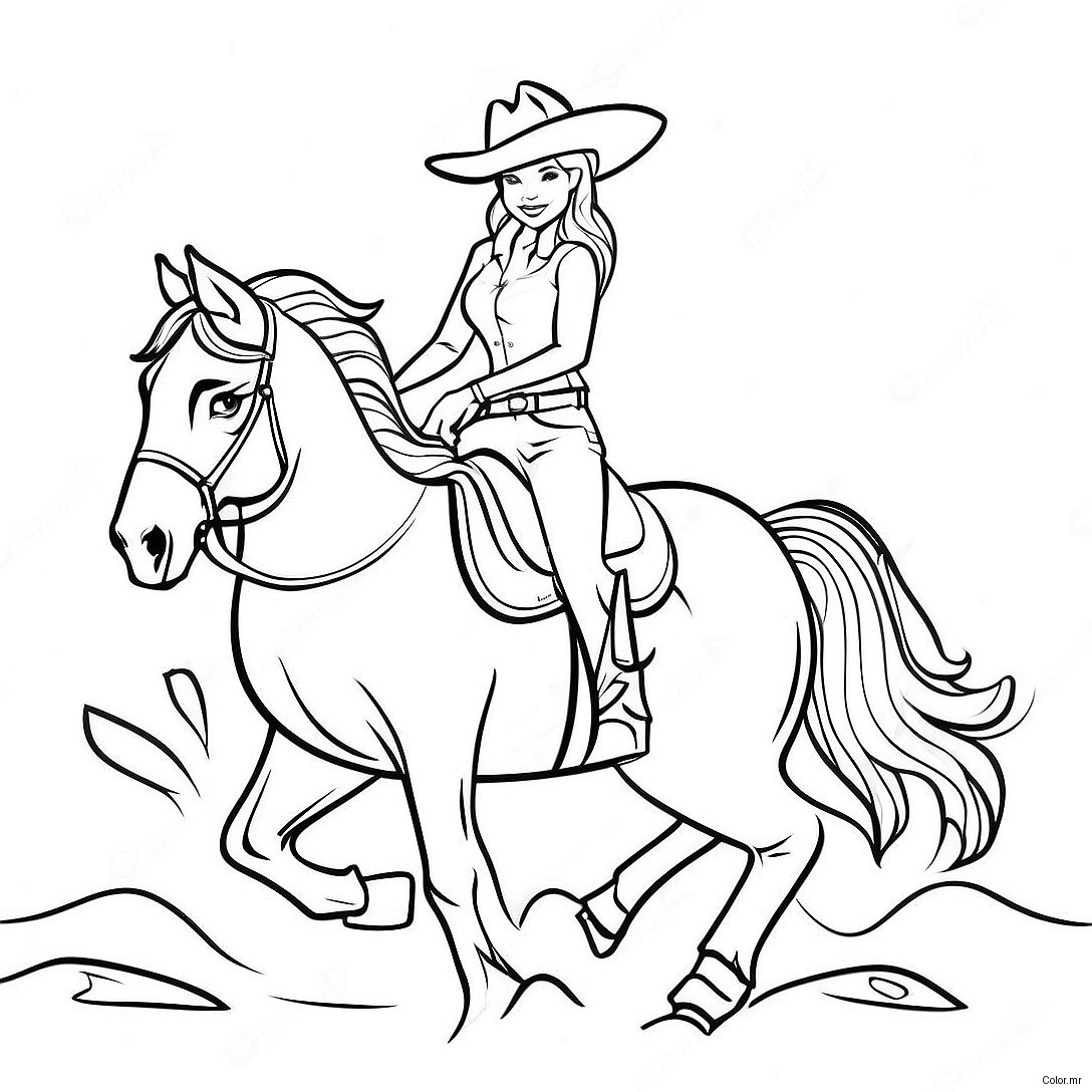 Page A Colorier Cowgirl Realiste Montant Un Cheval 38726 32189