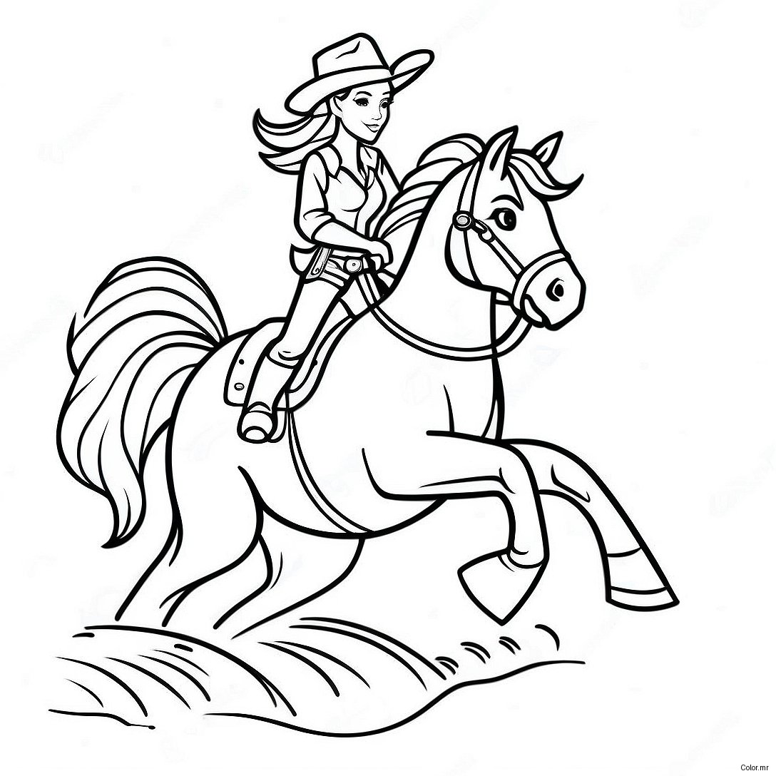 Page A Colorier Cowgirl Realiste Montant Un Cheval 38726 32190